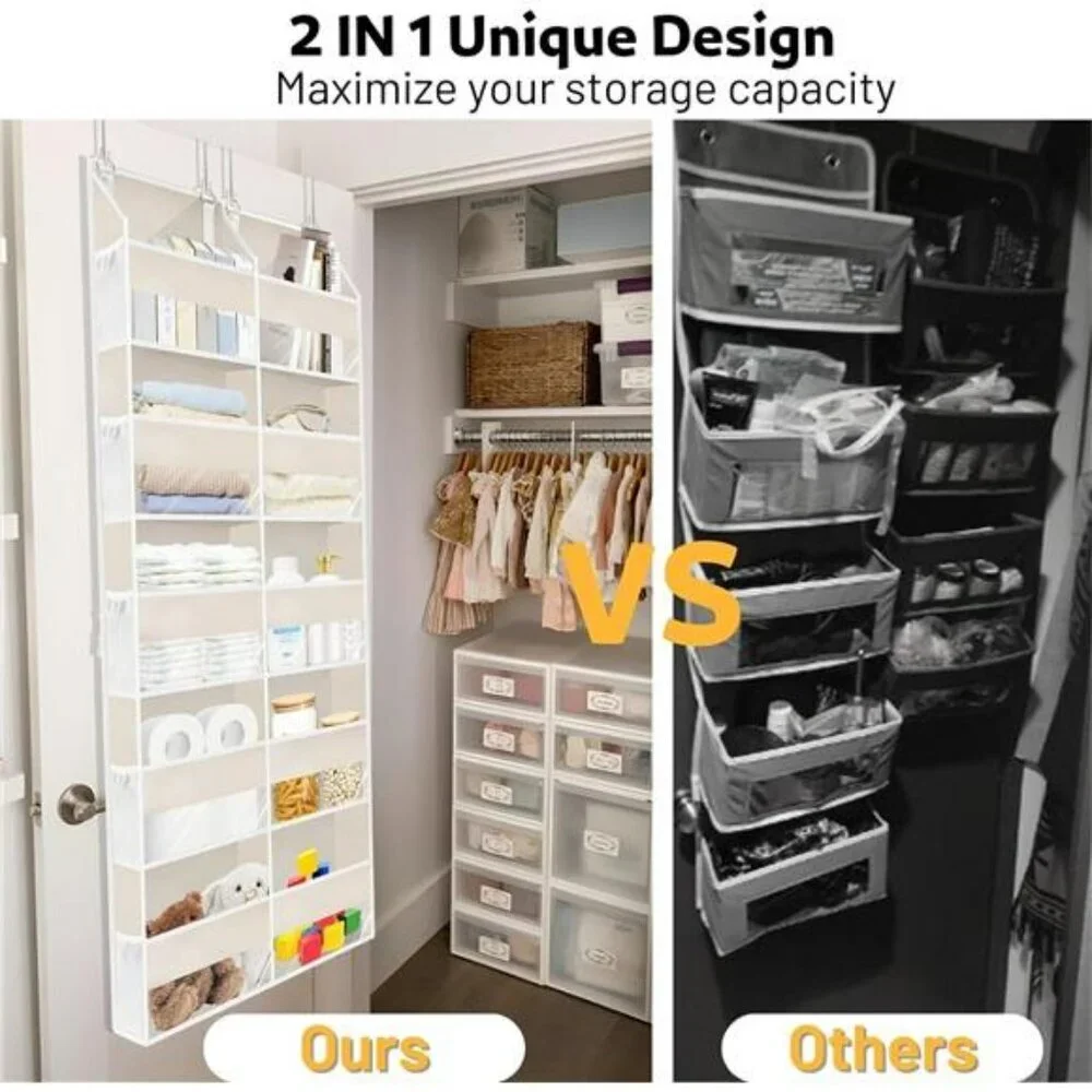 Over The Door Organizer 5 Tier Hanging Storage Rack with 10 Compartments Beige